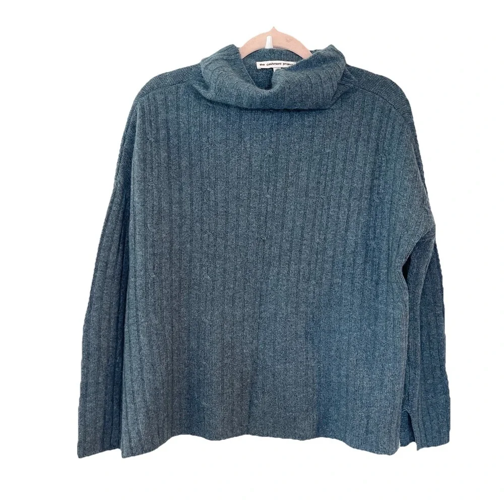 The Cashmere Project‎ Sweater Blue Cashmere Mock Neck Ribbed Long Sleeve Boxy XS